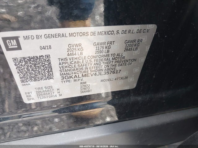 Продаж на аукціоні авто 2018 Gmc Terrain Sle, vin: 3GKALMEV4JL357617, номер лоту: 45376719