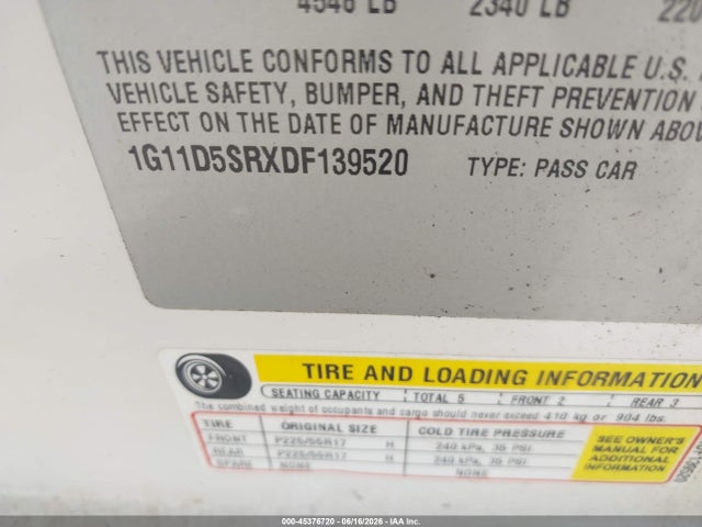 45376720 :رقم المزاد ، 1G11D5SRXDF139520 vin ، 2013 Chevrolet Malibu Eco مزاد بيع