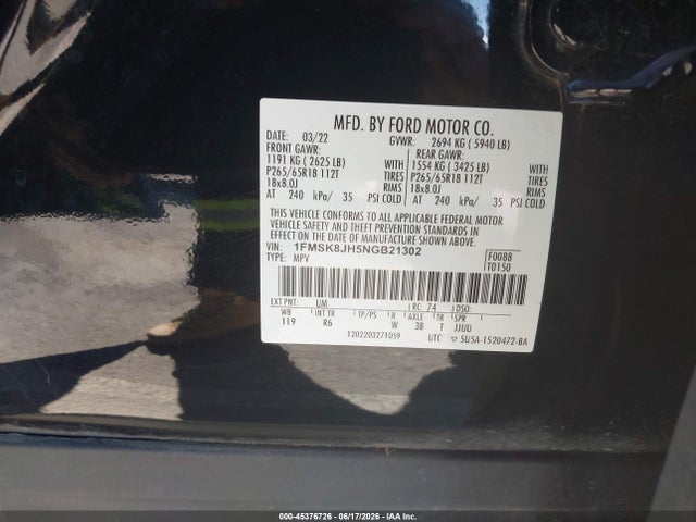 Ford Explorer Timberline 2022 1FMSK8JH5NGB21302 Image 9