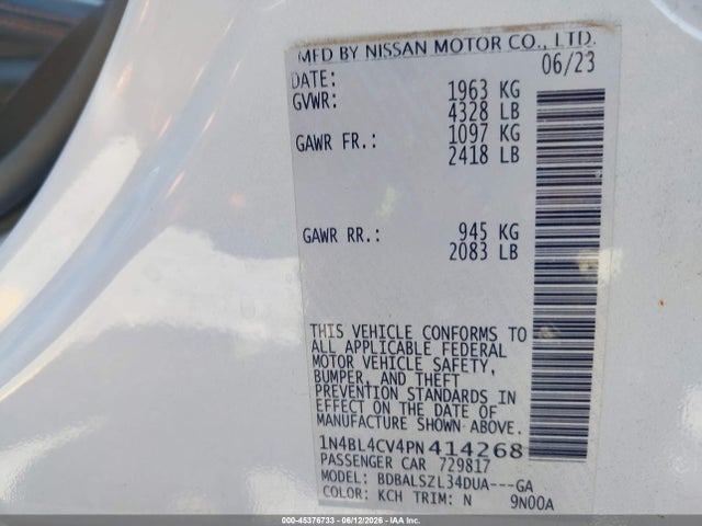 1N4BL4CV4PN414268 Nissan Altima Sr Fwd
