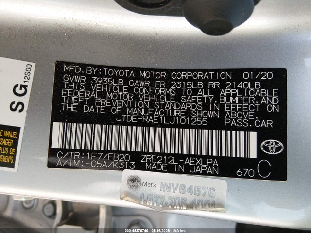 Toyota COROLLA LE 2020 JTDEPRAE1LJ101255 Image 9