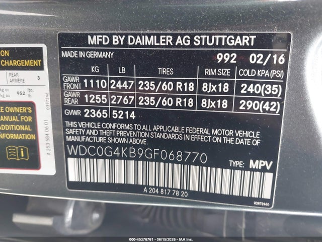 Продажа на аукционе авто 2016 Mercedes-benz Glc 300 4matic, vin: WDC0G4KB9GF068770, номер лота: 45376761