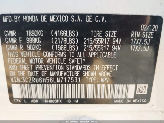 Honda Hr-v Awd Ex 2020 3CZRU6H56LM717531 Image 9