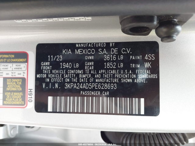 Продажа на аукционе авто 2023 Kia Rio Lx, vin: 3KPA24AD5PE628693, номер лота: 45376854