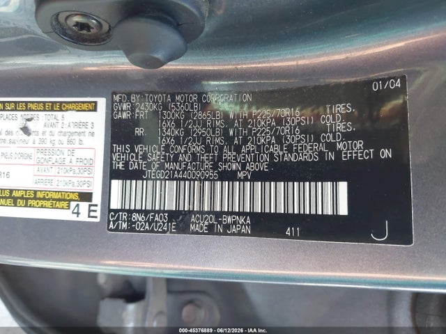 Продаж на аукціоні авто 2004 Toyota Highlander, vin: JTEGD21A440090955, номер лоту: 45376889