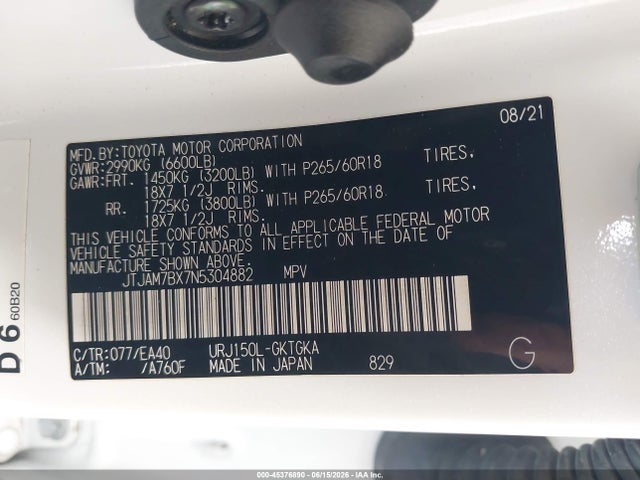 45376890 :رقم المزاد ، JTJAM7BX7N5304882 vin ، 2022 Lexus Gx 460 Premium مزاد بيع