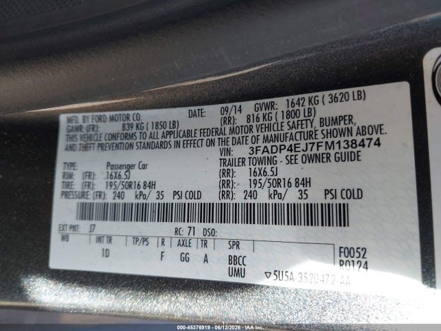 Ford FIESTA SE 2015 3FADP4EJ7FM138474 Image 9