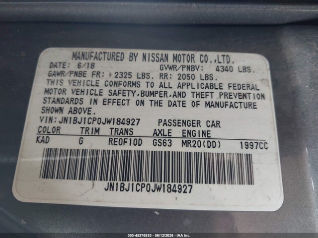 JN1BJ1CP0JW184927 Nissan Rogue Sport S