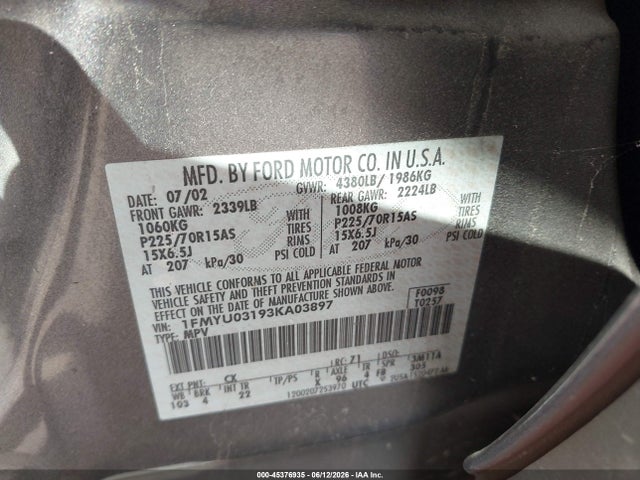 Продаж на аукціоні авто 2003 Ford Escape Xlt, vin: 1FMYU03193KA03897, номер лоту: 45376935