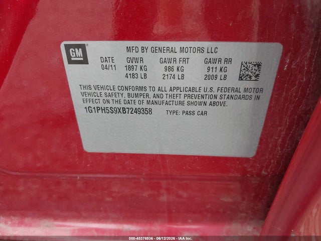 Продажа на аукционе авто 2011 Chevrolet Cruze Ltz, vin: 1G1PH5S9XB7249358, номер лота: 45376936