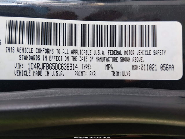 Aukcja sprzedaży 2013 Jeep Grand Cherokee Limited, vin: 1C4RJFBG5DC638914, numer aukcji: 45376945