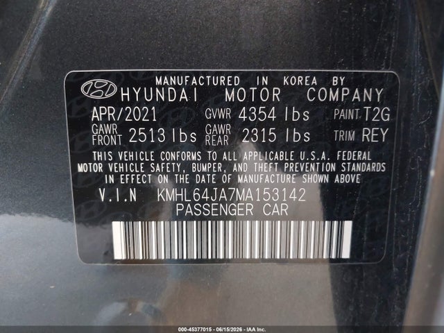 Hyundai SONATA SEL 2021 KMHL64JA7MA153142 Image 9