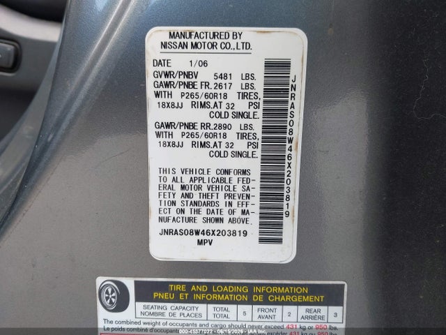 Продажа на аукционе авто 2006 Infiniti Fx35, vin: JNRAS08W46X203819, номер лота: 45377022