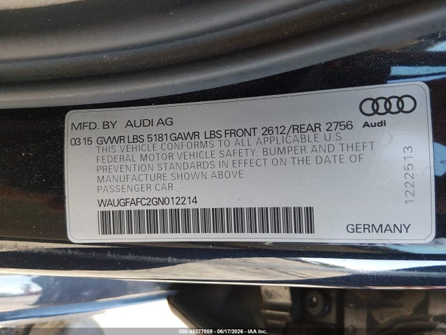 Продажа на аукционе авто 2016 Audi A6 2.0t Premium Plus, vin: WAUGFAFC2GN012214, номер лота: 45377059