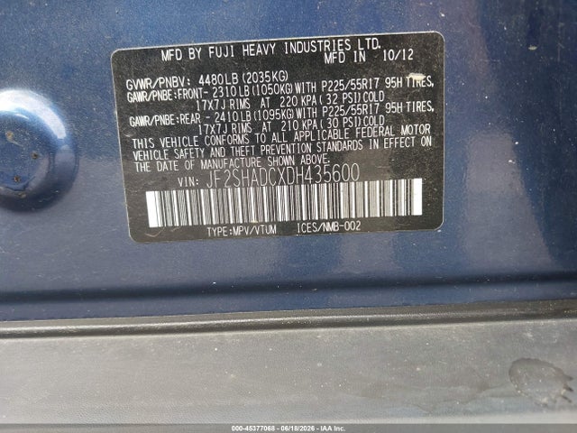 Продаж на аукціоні авто 2013 Subaru Forester 2.5x Premium, vin: JF2SHADCXDH435600, номер лоту: 45377068