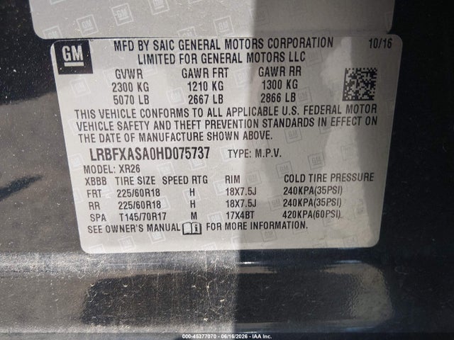 Продаж на аукціоні авто 2017 Buick Envision Preferred, vin: LRBFXASA0HD075737, номер лоту: 45377070