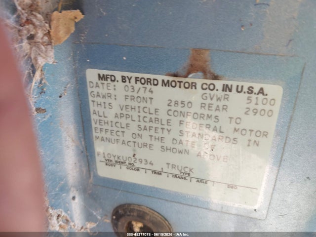 Продажа на аукционе авто 1974 Ford F150, vin: F10YKU02934, номер лота: 45377078