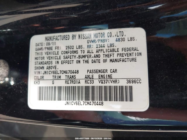 Продаж на аукціоні авто 2012 Infiniti G37x, vin: JN1CV6EL7CM470448, номер лоту: 45377089