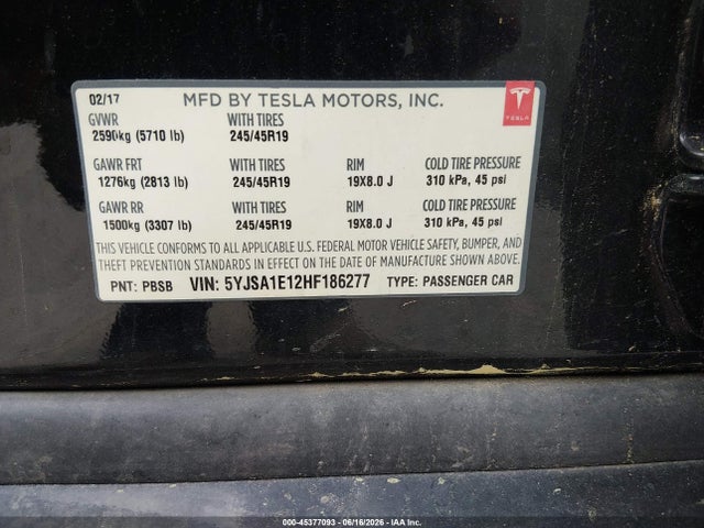 Tesla Model S 60/75 2017 5YJSA1E12HF186277 Image 9