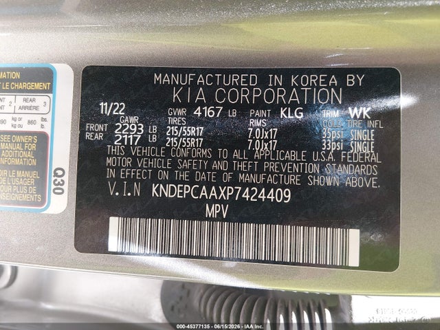 Продажа на аукционе авто 2023 Kia Seltos Lx, vin: KNDEPCAAXP7424409, номер лота: 45377135