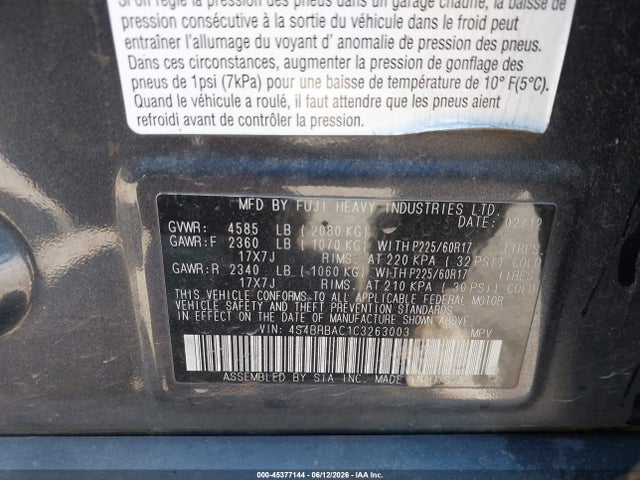45377144 :رقم المزاد ، 4S4BRBAC1C3263003 vin ، 2012 Subaru Outback 2.5i مزاد بيع