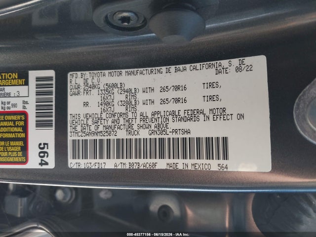 3TMCZ5AN9NM525072 Toyota Tacoma Trd Off Road