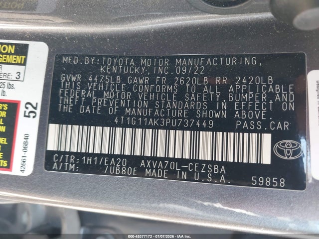 Toyota CAMRY SE 2023 4T1G11AK3PU737449 Image 9