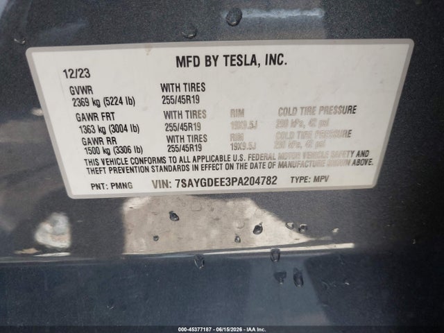 Продажа на аукционе авто 2023 Tesla Model Y Awd/long Range Dual Motor All-wheel Drive, vin: 7SAYGDEE3PA204782, номер лота: 45377187