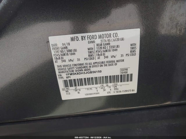 Ford EXPLORER XLT 2018 1FM5K8DH3JGB56150 Image 9