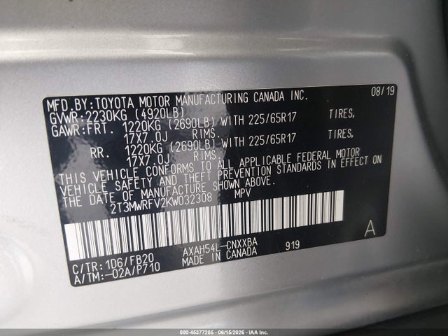 Toyota Rav4 Hybrid Le 2019 2T3MWRFV2KW032308 Image 9