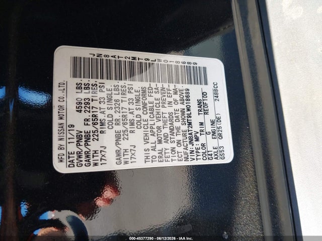 JN8AT2MT9LW018689 Nissan Rogue Sv Fwd