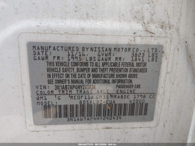 Aukcja sprzedaży 2017 Nissan Sentra Sv, vin: 3N1AB7AP4HY240434, numer aukcji: 45377310
