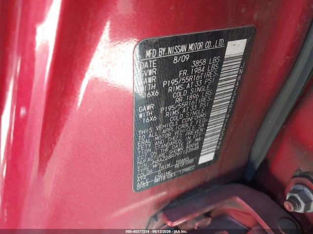 Aukcja sprzedaży 2009 Nissan Cube 1.8sl, vin: JN8AZ28R79T123948, numer aukcji: 45377334