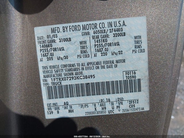 Aukcja sprzedaży 2003 Ford F-150 Xl/xlt, vin: 1FTRX07293KC38495, numer aukcji: 45377354