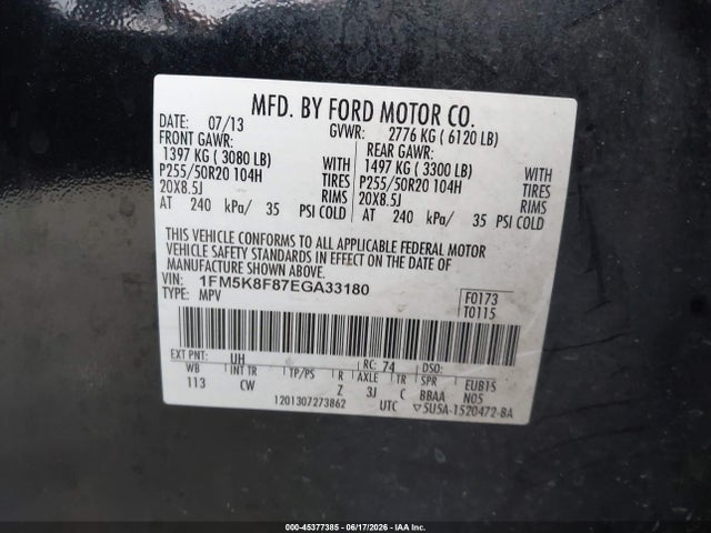 Ford Explorer Limited 2014 1FM5K8F87EGA33180 Image 9