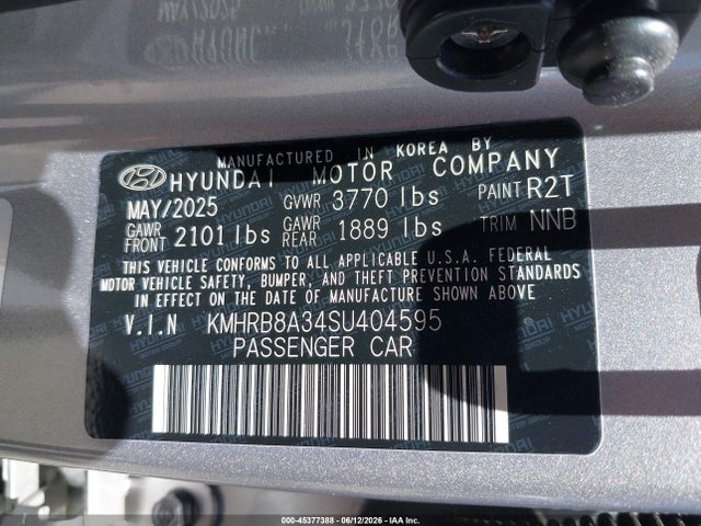 2025 Hyundai Venue Se მანქანა იყიდება აუქციონზე, vin: KMHRB8A34SU404595, აუქციონის ნომერი: 45377388