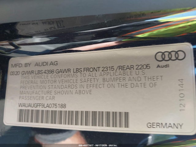 45377417 :رقم المزاد ، WAUAUGFF9LA075188 vin ، 2020 Audi A3 Premium 40 Tfsi Front-wheel Drive S Tronic مزاد بيع