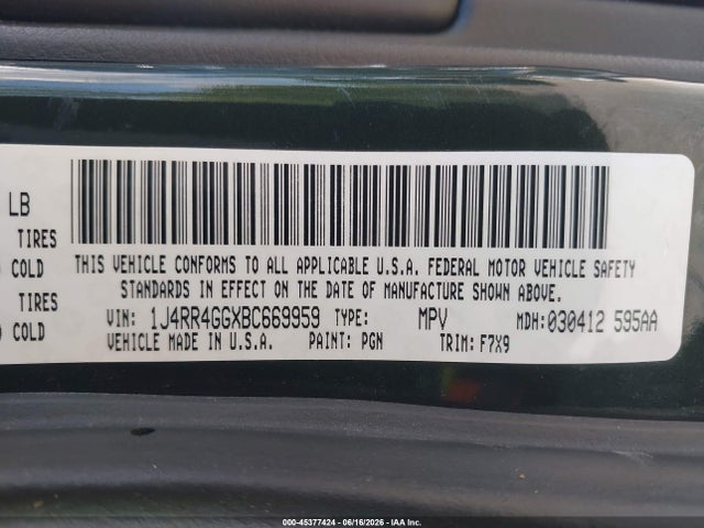 Aukcja sprzedaży 2011 Jeep Grand Cherokee Laredo, vin: 1J4RR4GGXBC669959, numer aukcji: 45377424