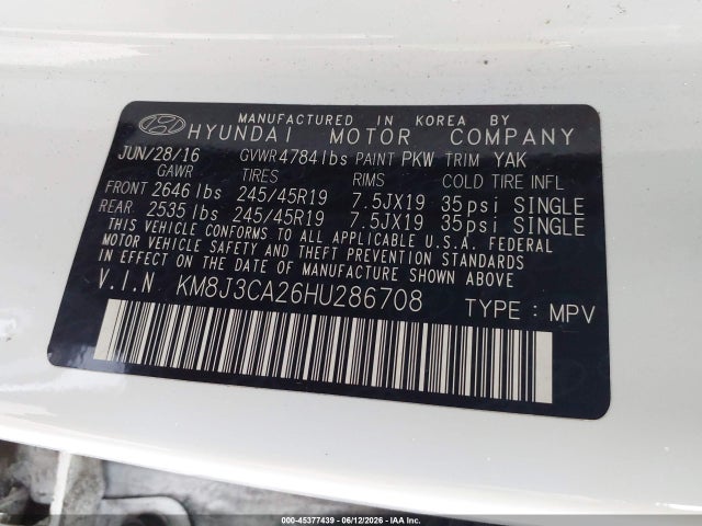 2017 Hyundai Tucson Limited მანქანა იყიდება აუქციონზე, vin: KM8J3CA26HU286708, აუქციონის ნომერი: 45377439