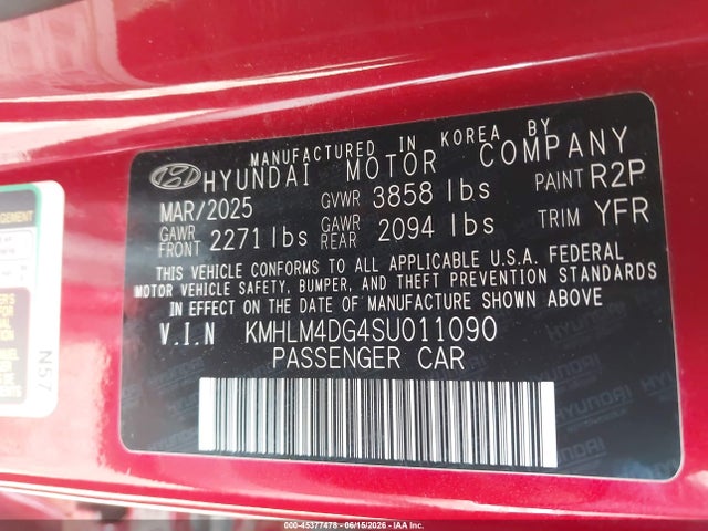 Продажа на аукционе авто 2025 Hyundai Elantra Sel Sport, vin: KMHLM4DG4SU011090, номер лота: 45377478