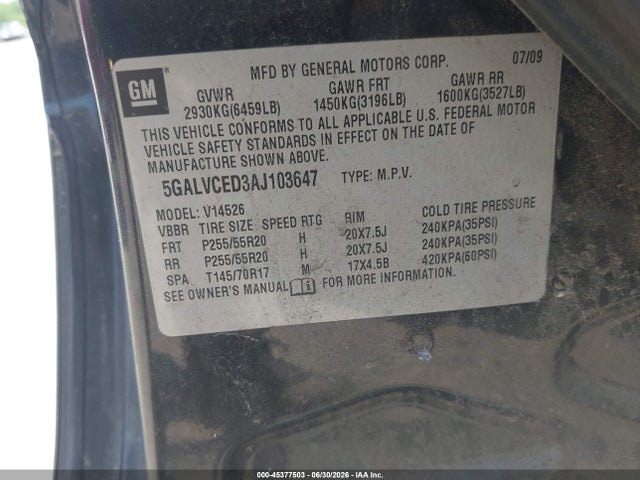Aukcja sprzedaży 2010 Buick Enclave 2xl, vin: 5GALVCED3AJ103647, numer aukcji: 45377503