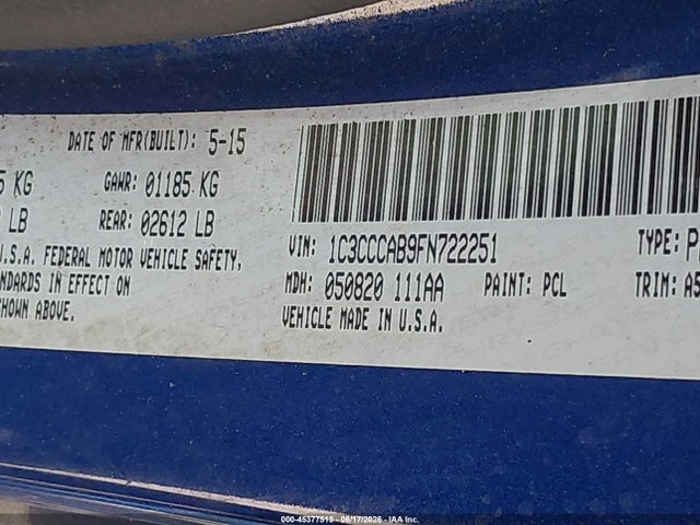 Aukcja sprzedaży 2015 Chrysler 200 Limited, vin: 1C3CCCAB9FN722251, numer aukcji: 45377515
