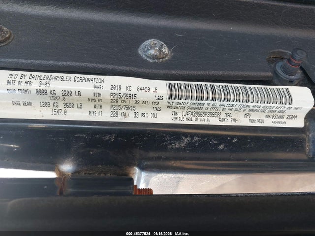 2005 Jeep Wrangler X მანქანა იყიდება აუქციონზე, vin: 1J4FA39S65P359522, აუქციონის ნომერი: 45377524