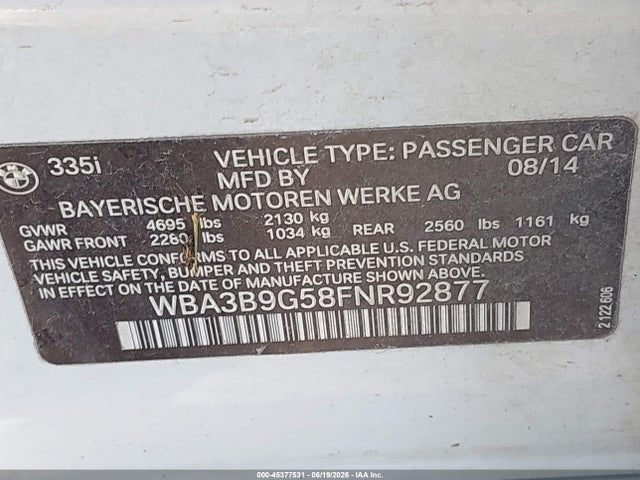 WBA3B9G58FNR92877 BMW 335i Xdrive