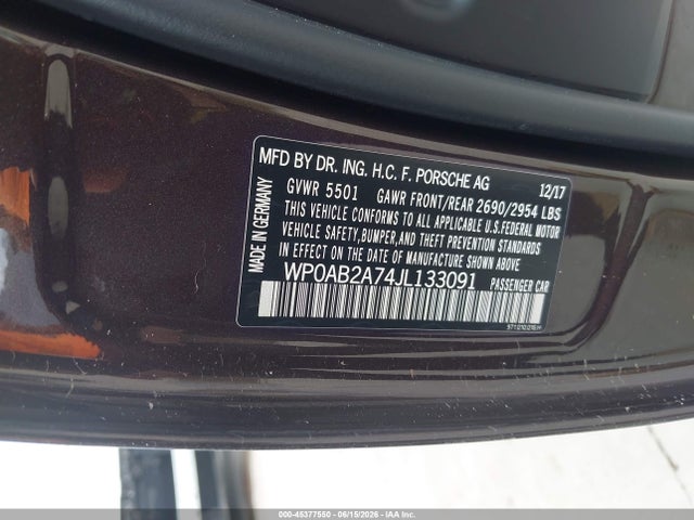 Aukcja sprzedaży 2018 Porsche Panamera 4s, vin: WP0AB2A74JL133091, numer aukcji: 45377550