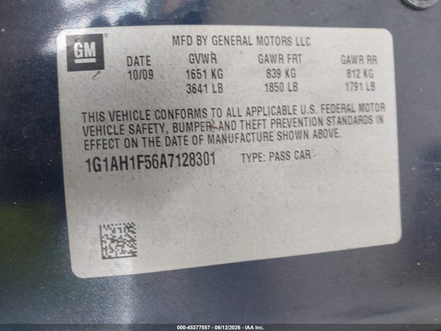 Продажа на аукционе авто 2010 Chevrolet Cobalt, vin: 1G1AH1F56A7128301, номер лота: 45377557