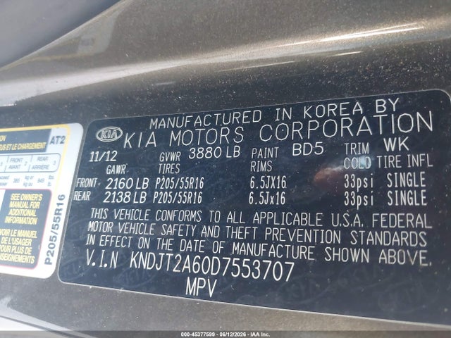 Aukcja sprzedaży 2013 Kia Soul +, vin: KNDJT2A60D7553707, numer aukcji: 45377599