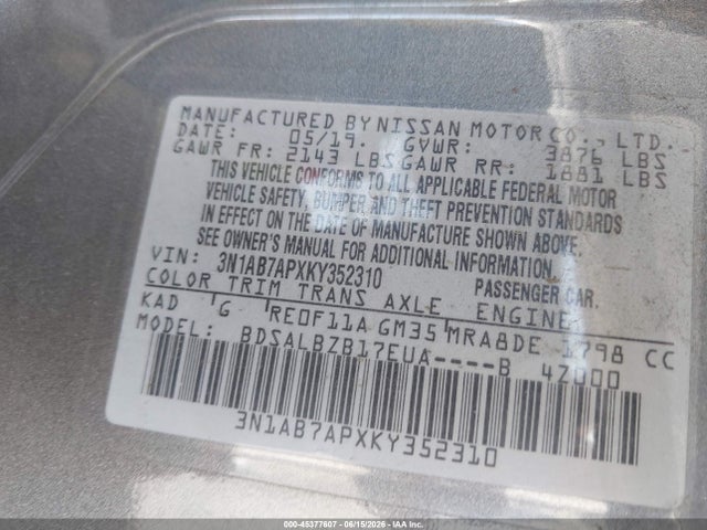Nissan SENTRA S 2019 3N1AB7APXKY352310 Image 9