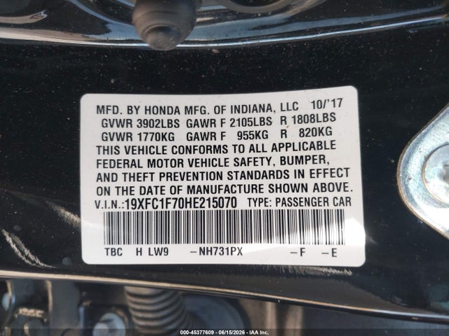 Honda Civic Ex-l 2017 19XFC1F70HE215070 Image 9