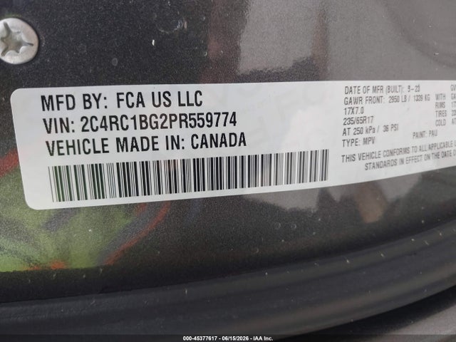 Aukcja sprzedaży 2023 Chrysler Pacifica Touring L, vin: 2C4RC1BG2PR559774, numer aukcji: 45377617